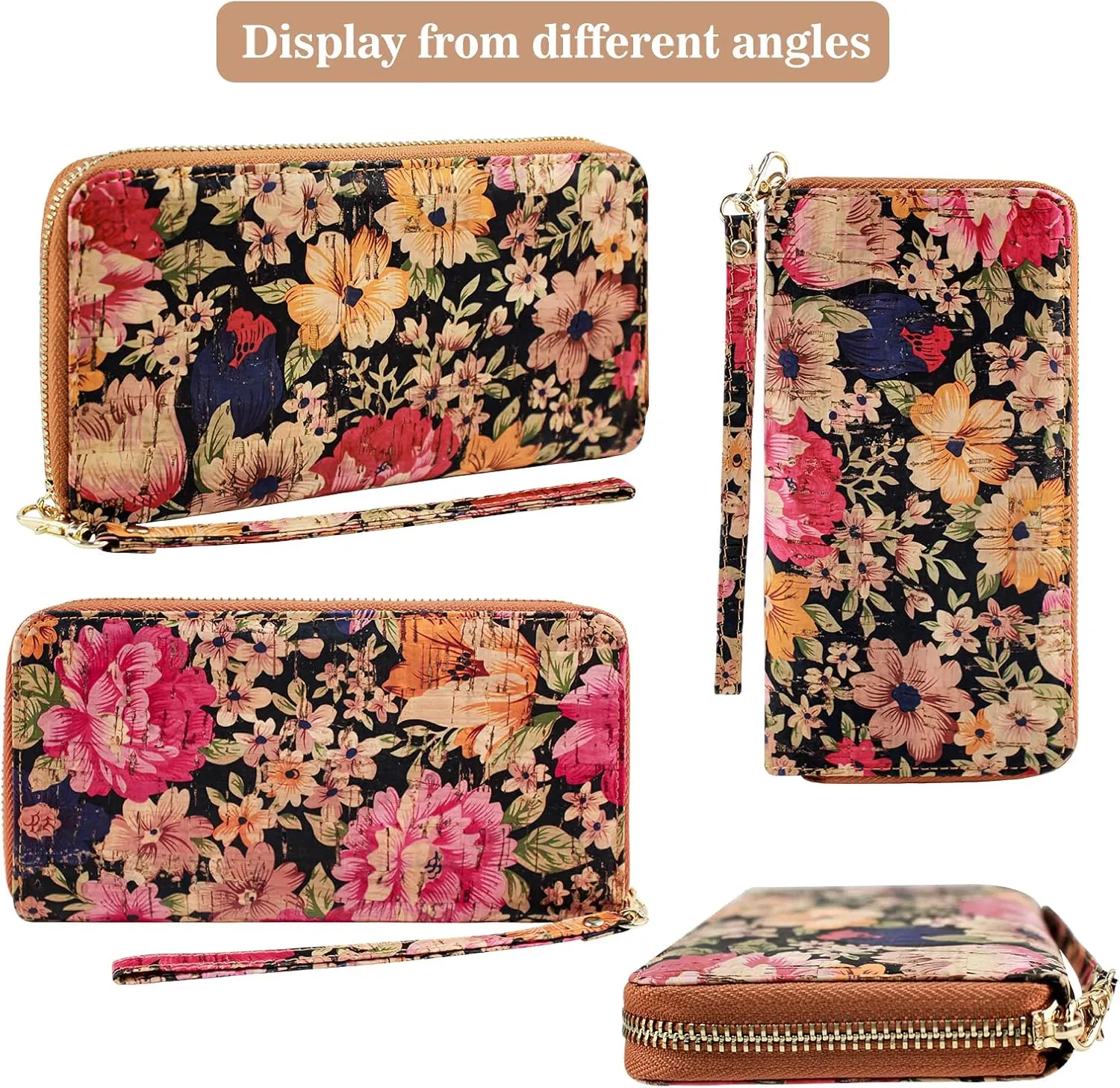 boshiho Cork Vegan Purse Wallet, Women's Smart Phone Clutch Long Purse with Card Holder