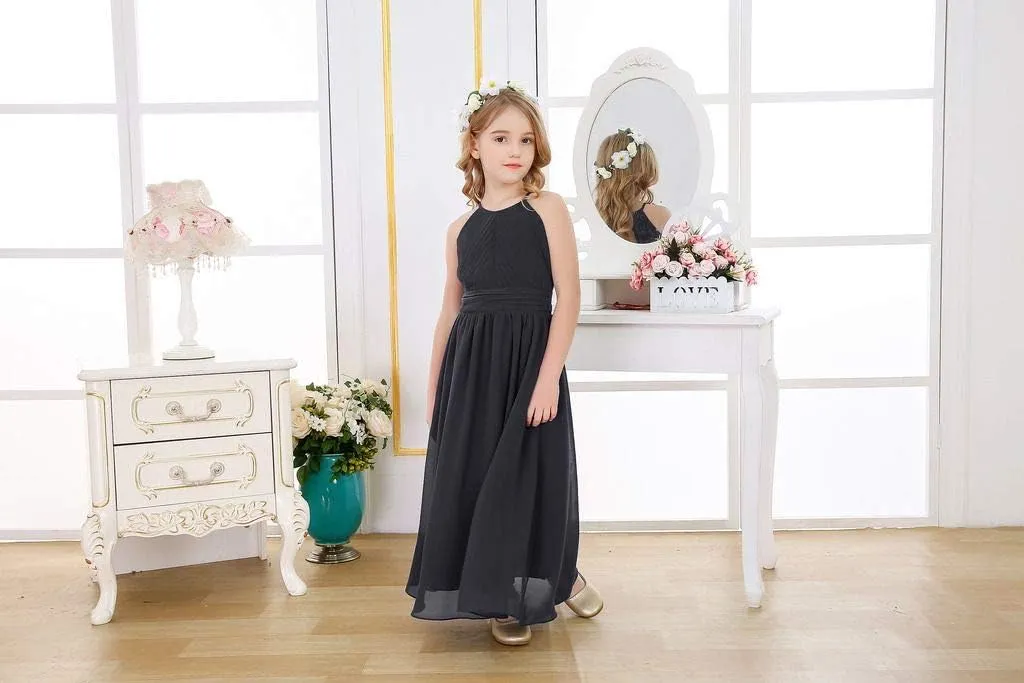Bow Dream Flower Girl's Dress Ruffled Chiffon Wedding Bridesmaid Youth Big Girls Pageant Party Evening Prom Gowns