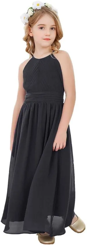 Bow Dream Flower Girl's Dress Ruffled Chiffon Wedding Bridesmaid Youth Big Girls Pageant Party Evening Prom Gowns