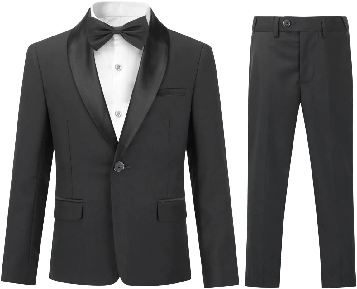Boyland Boys Tuxedo Suit Shawl Lapel 2 Pieces Slim Fit Suit Jacket Pants Suit Set Prom Party