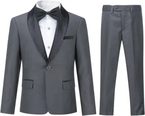 Boyland Boys Tuxedo Suit Shawl Lapel 2 Pieces Slim Fit Suit Jacket Pants Suit Set Prom Party