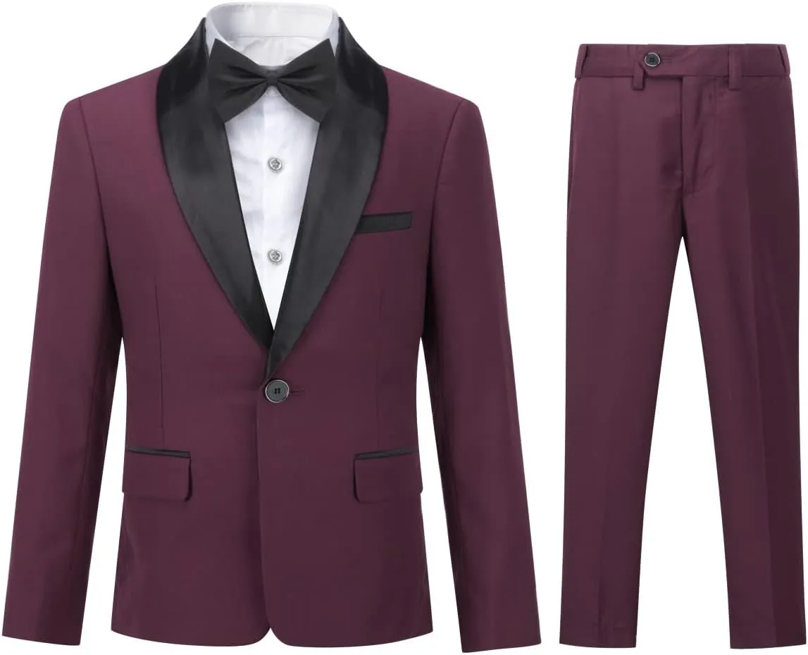 Boyland Boys Tuxedo Suit Shawl Lapel 2 Pieces Slim Fit Suit Jacket Pants Suit Set Prom Party