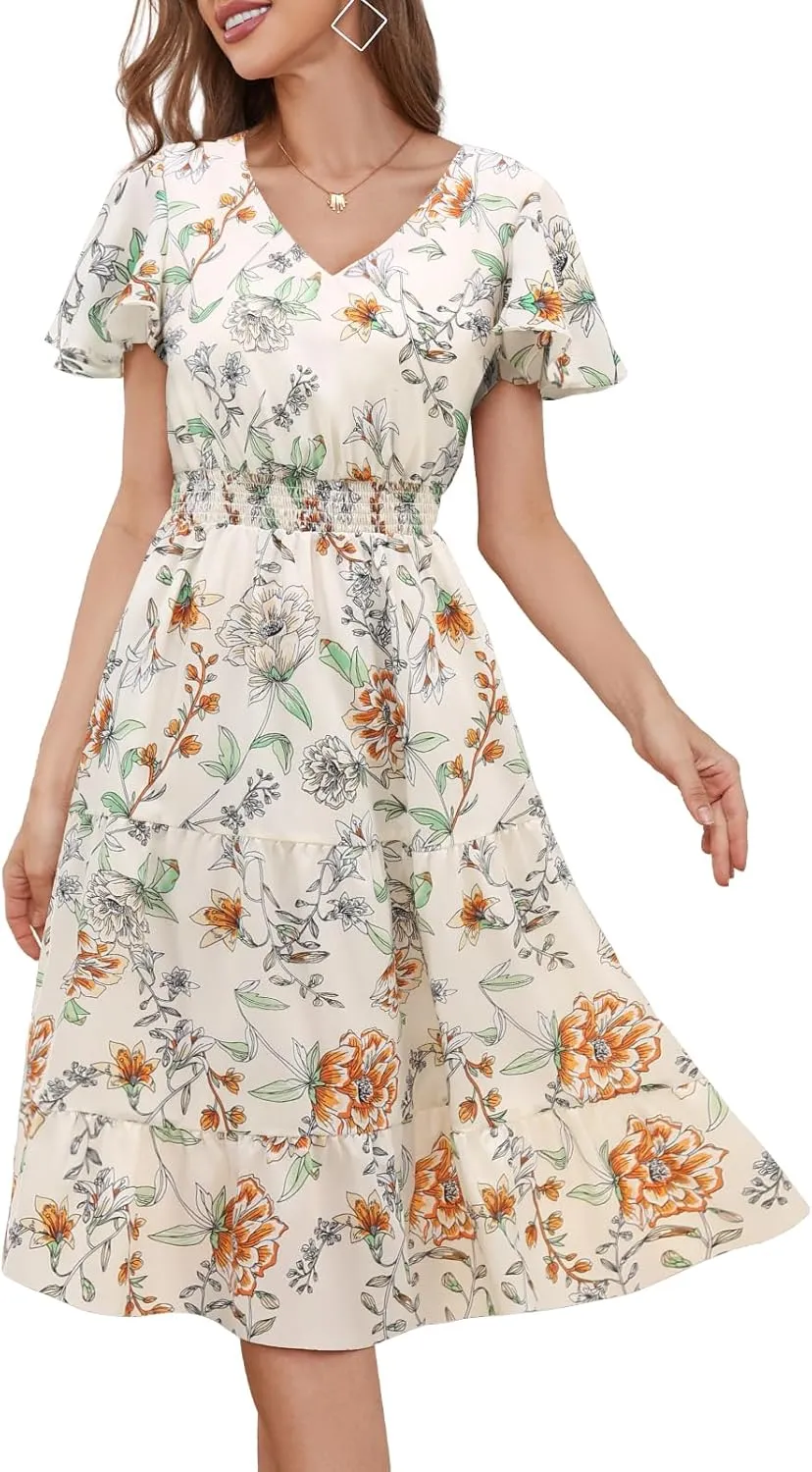 Bridesmay Casual Summer Dresses for Women with Sleeves Flowy Boho Floral Dress Midi Length 2025