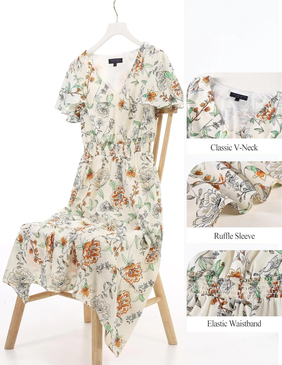 Bridesmay Casual Summer Dresses for Women with Sleeves Flowy Boho Floral Dress Midi Length 2025