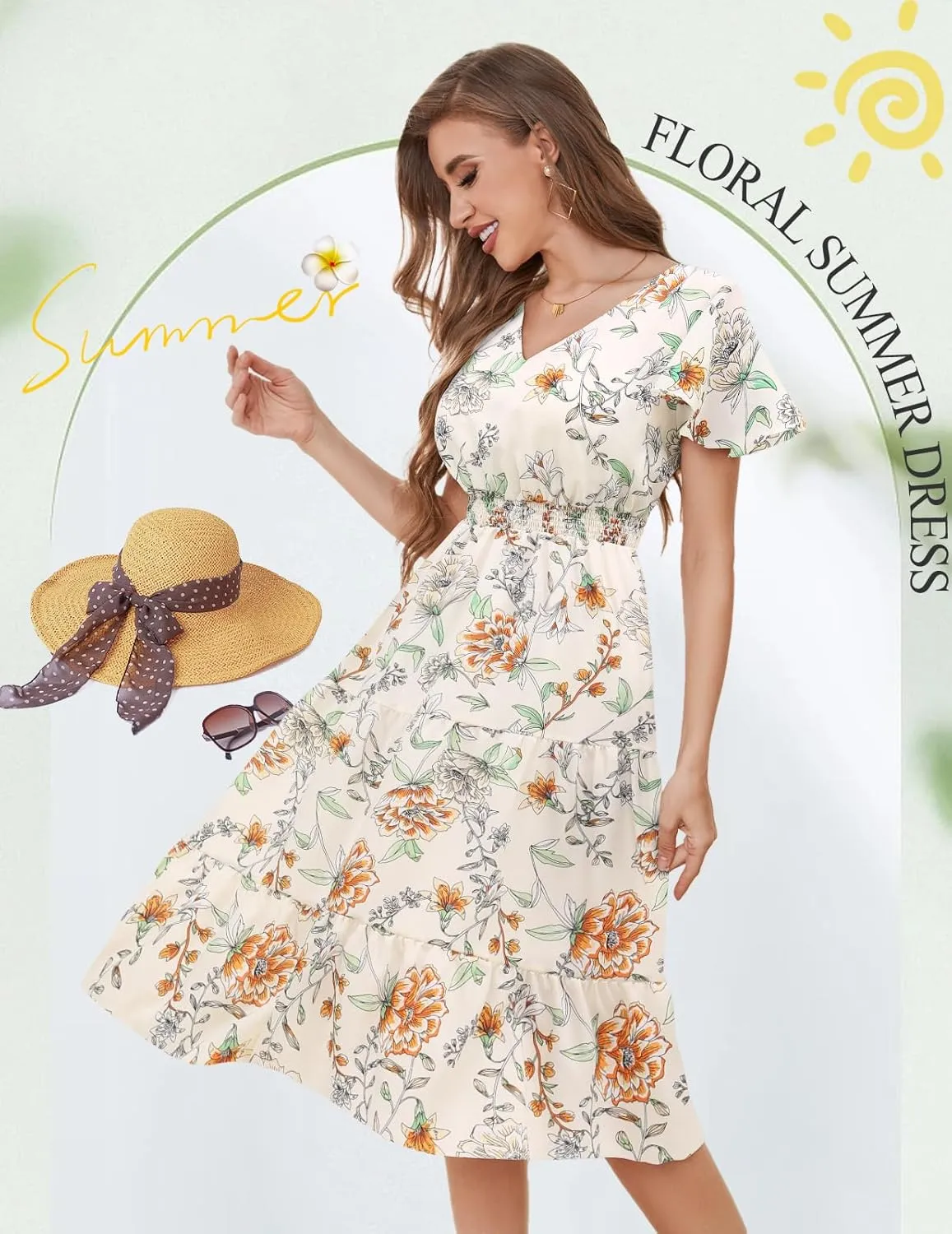 Bridesmay Casual Summer Dresses for Women with Sleeves Flowy Boho Floral Dress Midi Length 2025