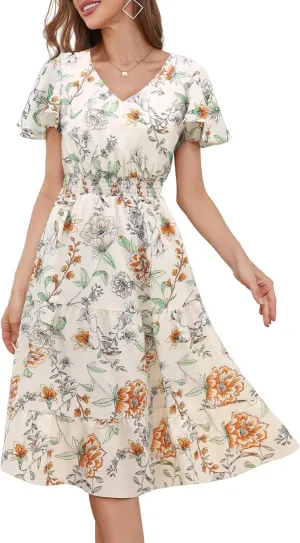 Bridesmay Casual Summer Dresses for Women with Sleeves Flowy Boho Floral Dress Midi Length 2025