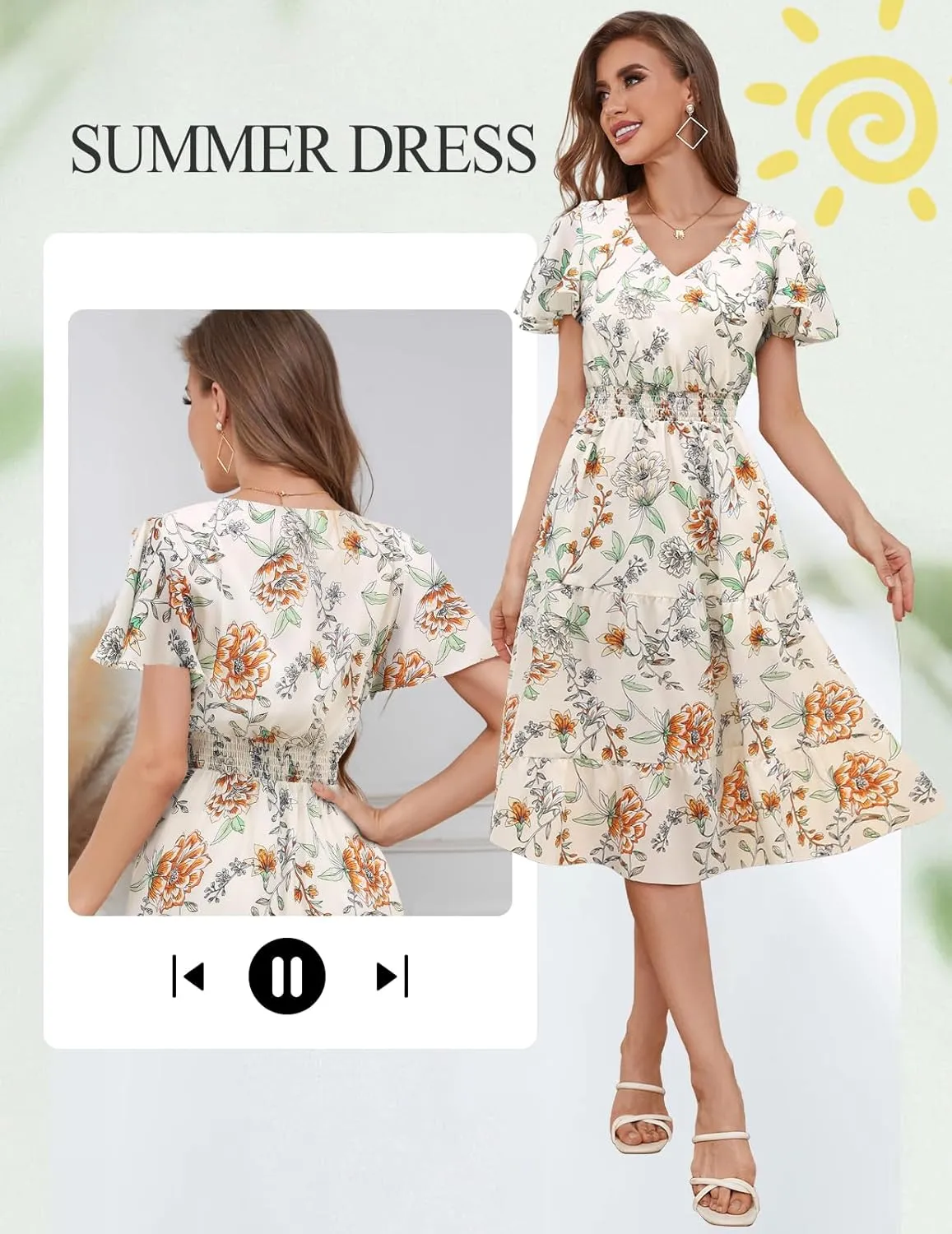 Bridesmay Casual Summer Dresses for Women with Sleeves Flowy Boho Floral Dress Midi Length 2025