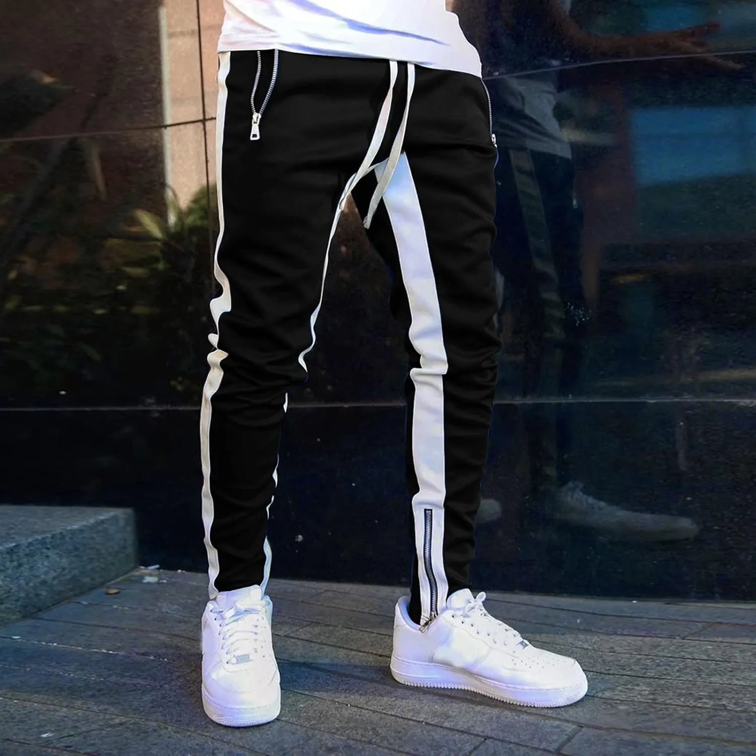 Cargo Pants for Men Big and Tall, Gym Athletic Running Track 5 Pocket Winter Sweat Pants Athletic Pants for Men Cargo