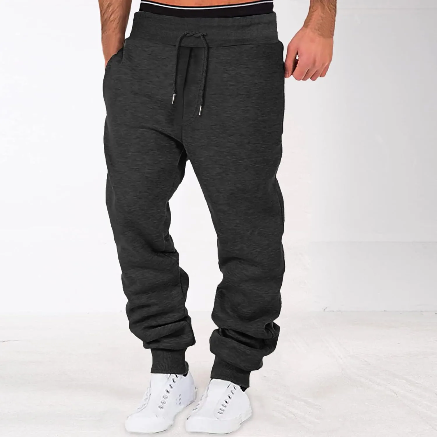 Cargo Trousers for Men Fitness Sports Trousers Drawstring Rope Loose Elastic Joggers Solid Casual Outdoor Long Pants