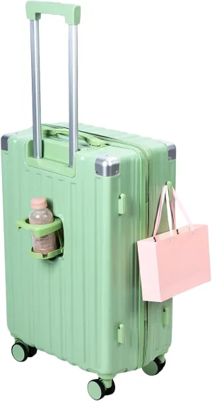 Carry On Luggage Expandable Suitcase with Hook and USB Port Smart Luggage Cup Holder Luggage Suitcase Hardside Luggage with Spinner Double Wheels Trolley Case for Outdoor Travel Airplanes Green