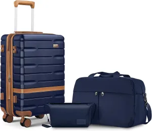 Carry On Luggage Set 22x14x9 Airline Approved Expandable Hard Shell Suitcase with Spinner Wheels TSA Lock3 Piece Lightweight Travel Luggage (Navy)