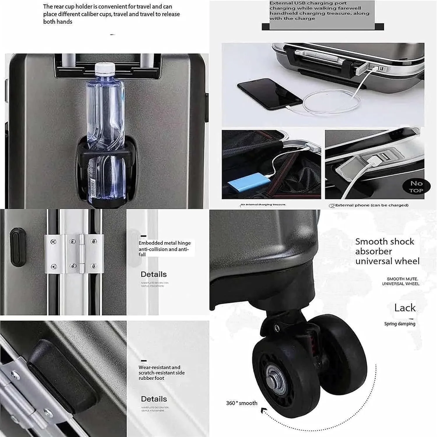 Carry-on Suitcase Luggage Aluminum Frame Double Buckle Password Luggage External Charging Smart Suitcase Carry-on Suitcases Carry On Luggages, 22in,F-24in (E 20in)