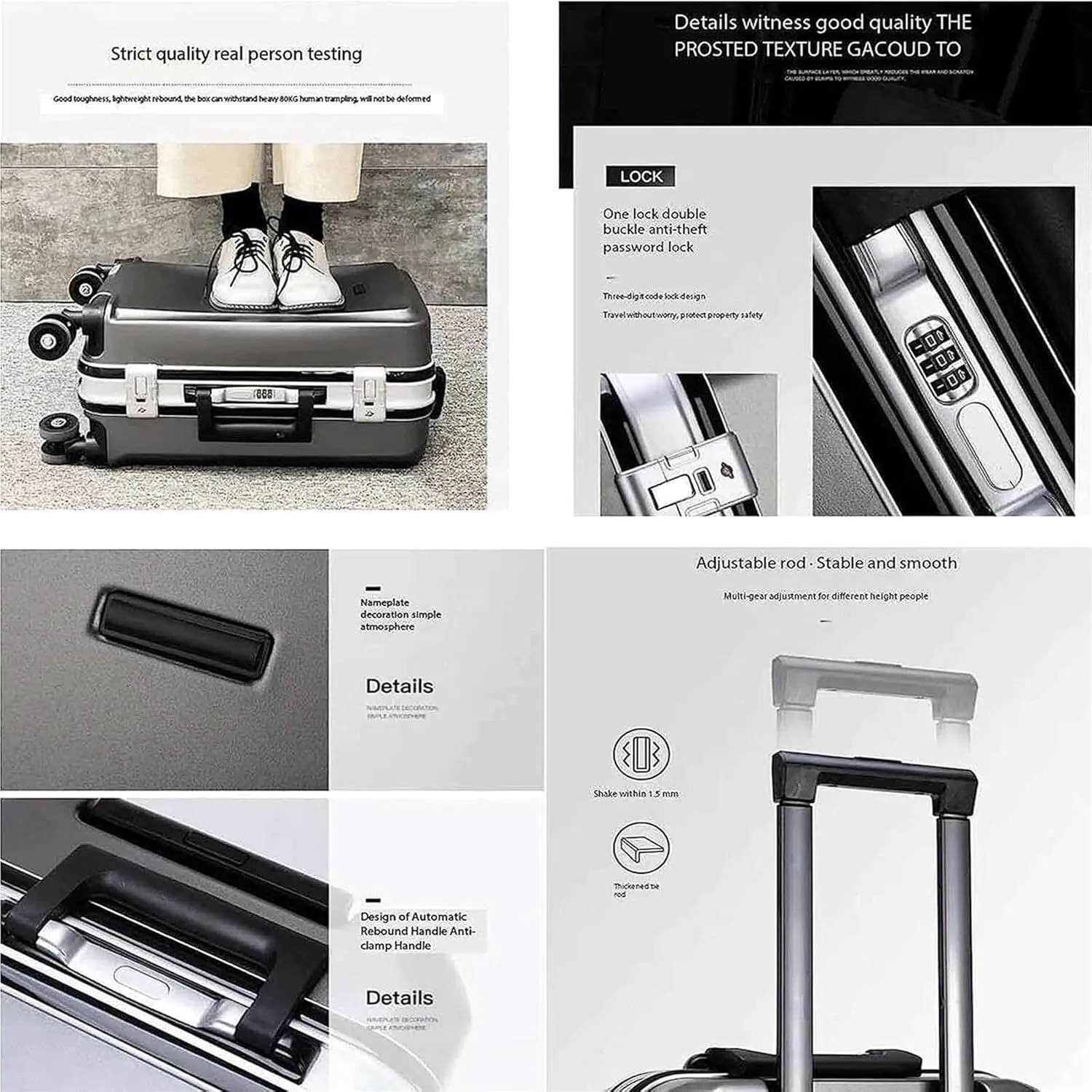 Carry-on Suitcase Luggage Aluminum Frame Double Buckle Password Luggage External Charging Smart Suitcase Carry-on Suitcases Carry On Luggages,E-26in (D 26in)