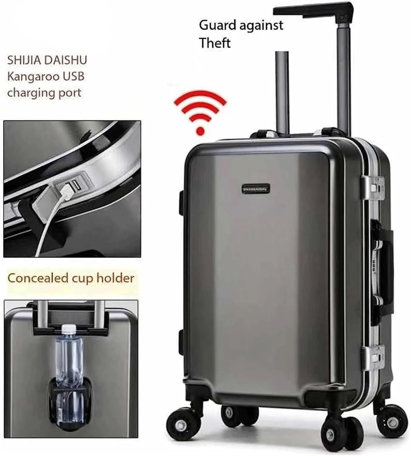 Carry-on Suitcase Luggage Aluminum Frame Double Buckle Password Luggage External Charging Smart Suitcase Carry-on Suitcases Carry On Luggages,E-26in (D 26in)