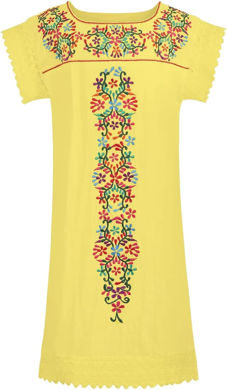 Casual Summer Dresses for Women Mexican Dress Peasant Midsommar Traditional Embroidered Ruffle Beach Coverup Black White