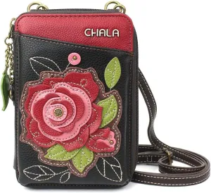 Chala Group Chala Handbags Red Rose Wallet Crossbody Handbag, Convertable Strap, 5.25 inchw x 7.5 inchh x 1.5 inchd, Burgundy