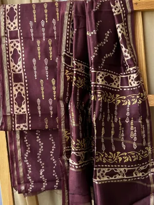 Chanderi 4 ply Pure Silk Cotton Hand Blockprint Dress Material