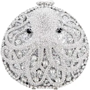 Chic Women Octopus Clutch Round Purse Mini Crystal Evening Bag Animal Diamonds Clutch for Prom Cocktail Party