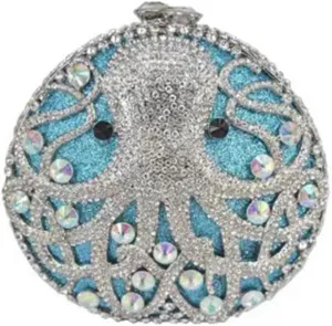 Chic Women Octopus Clutch Round Purse Mini Crystal Evening Bag Animal Diamonds Clutch for Prom Cocktail Party