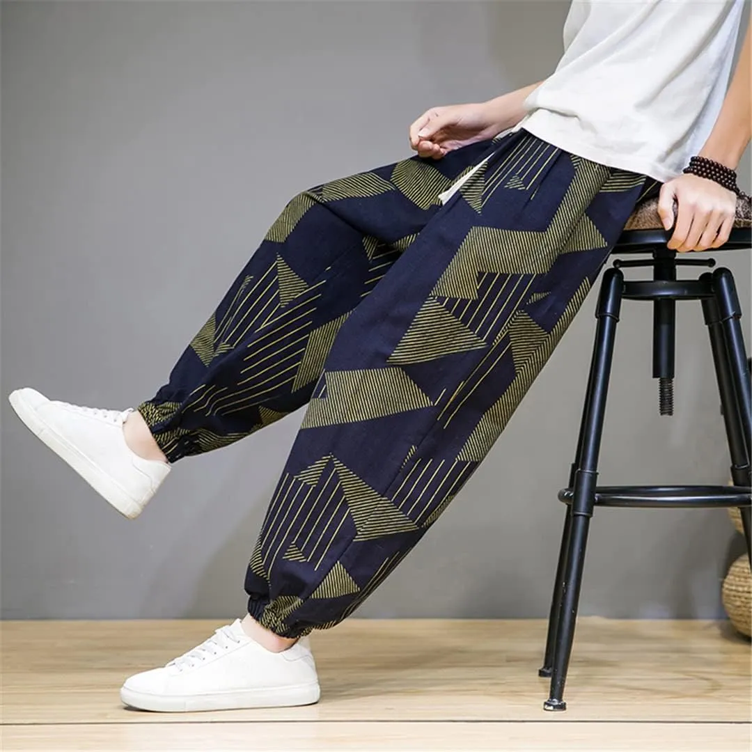 China Style Men's Joggers Pants Thin Bloomers Harem Pants Printed Casual Hip Hop Trousers