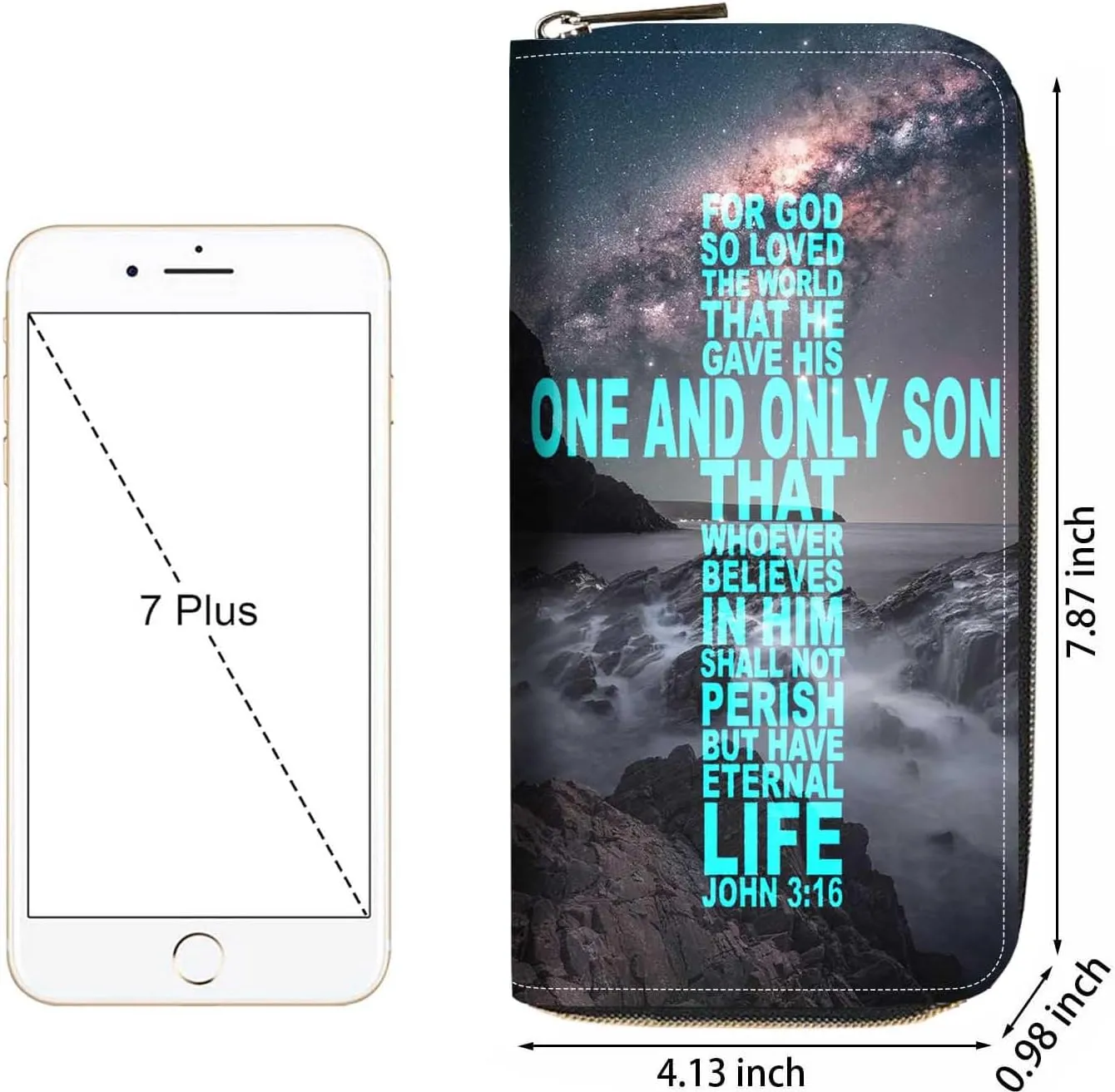 Christian Cross Bible Verse Quote John 3:16 Print Women Large Capacity Wallet PU Leather Zipper Clutch Purse for Smart Phone/Card/Coin/Cash