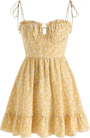 CIDER Floral Summer Dress Tie-Shoulder Mini Dress Ginger X-Large