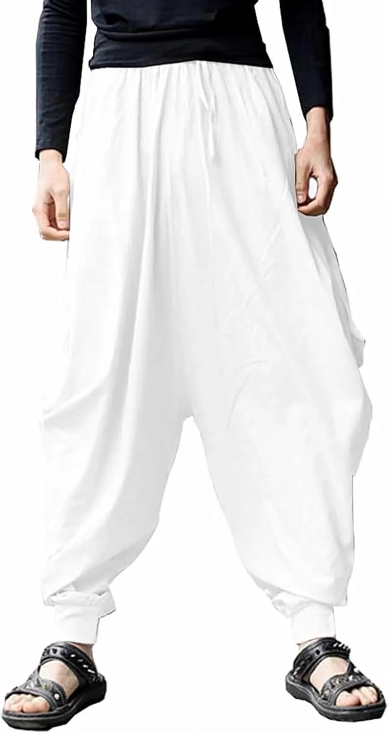 CLANMILUMS Men Women Harem Pants Elastic Drawstring Waist Loose Fit Hippie Boho Aladin Yoga Pants