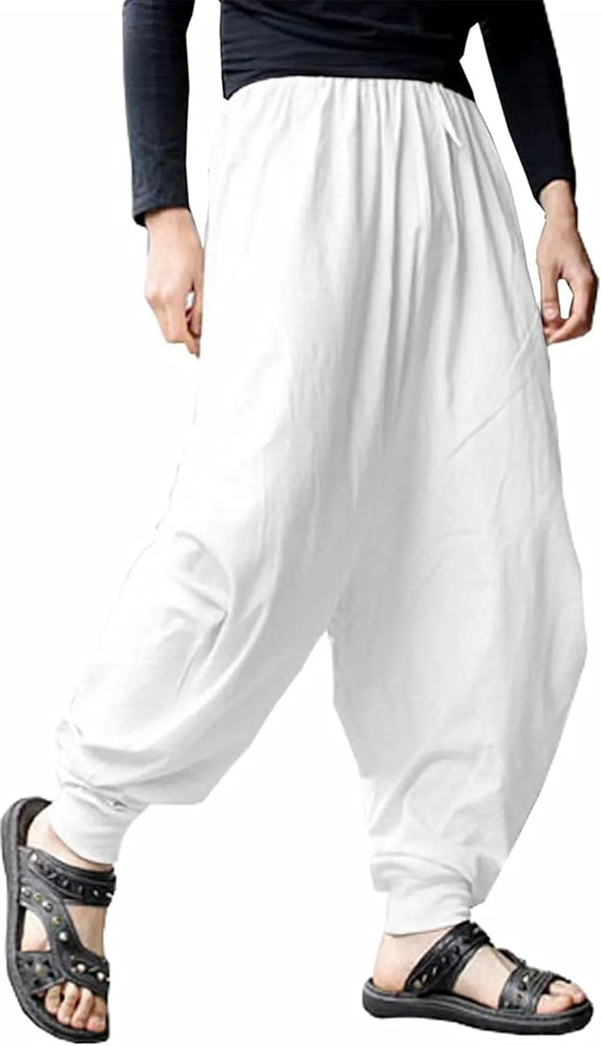 CLANMILUMS Men Women Harem Pants Elastic Drawstring Waist Loose Fit Hippie Boho Aladin Yoga Pants