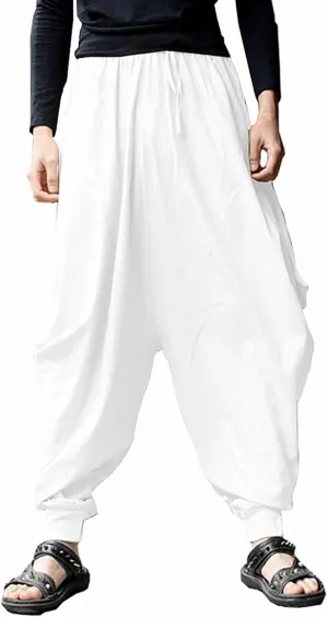 CLANMILUMS Men Women Harem Pants Elastic Drawstring Waist Loose Fit Hippie Boho Aladin Yoga Pants