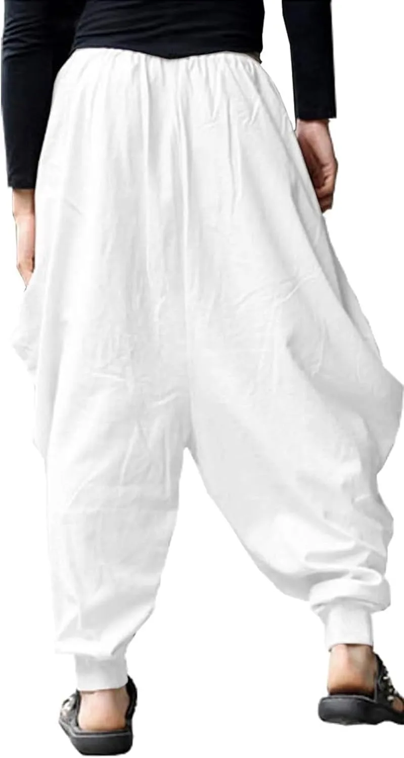 CLANMILUMS Men Women Harem Pants Elastic Drawstring Waist Loose Fit Hippie Boho Aladin Yoga Pants