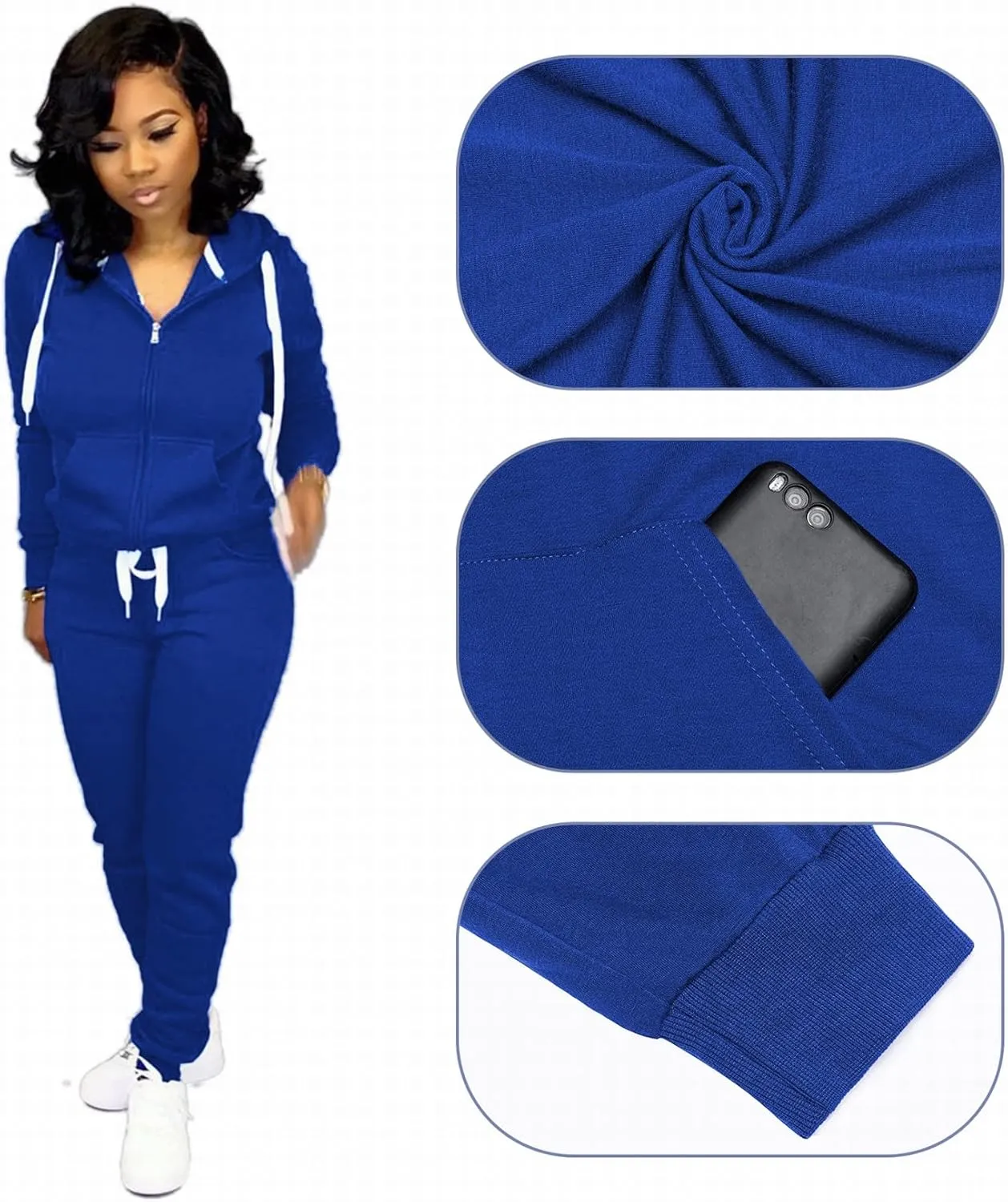 CLOCOR Track Suits for Women Set - Casual 2 Piece Outfits Sweatsuit Pocket Hoodies Long Sleeve with Patchwork Pants Set
