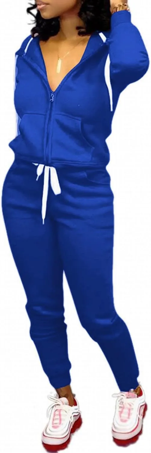CLOCOR Track Suits for Women Set - Casual 2 Piece Outfits Sweatsuit Pocket Hoodies Long Sleeve with Patchwork Pants Set