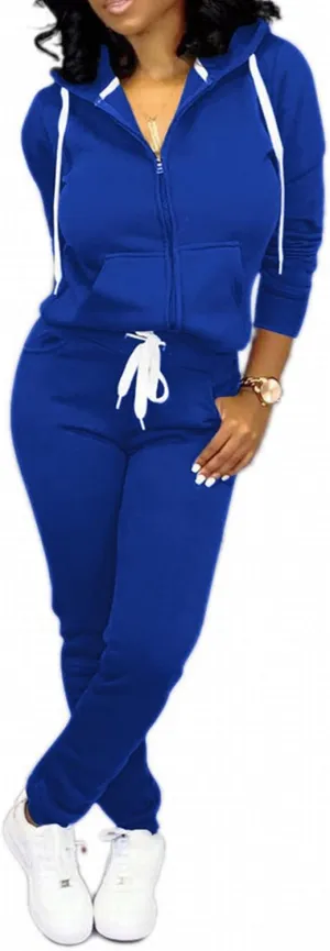 CLOCOR Track Suits for Women Set - Casual 2 Piece Outfits Sweatsuit Pocket Hoodies Long Sleeve with Patchwork Pants Set