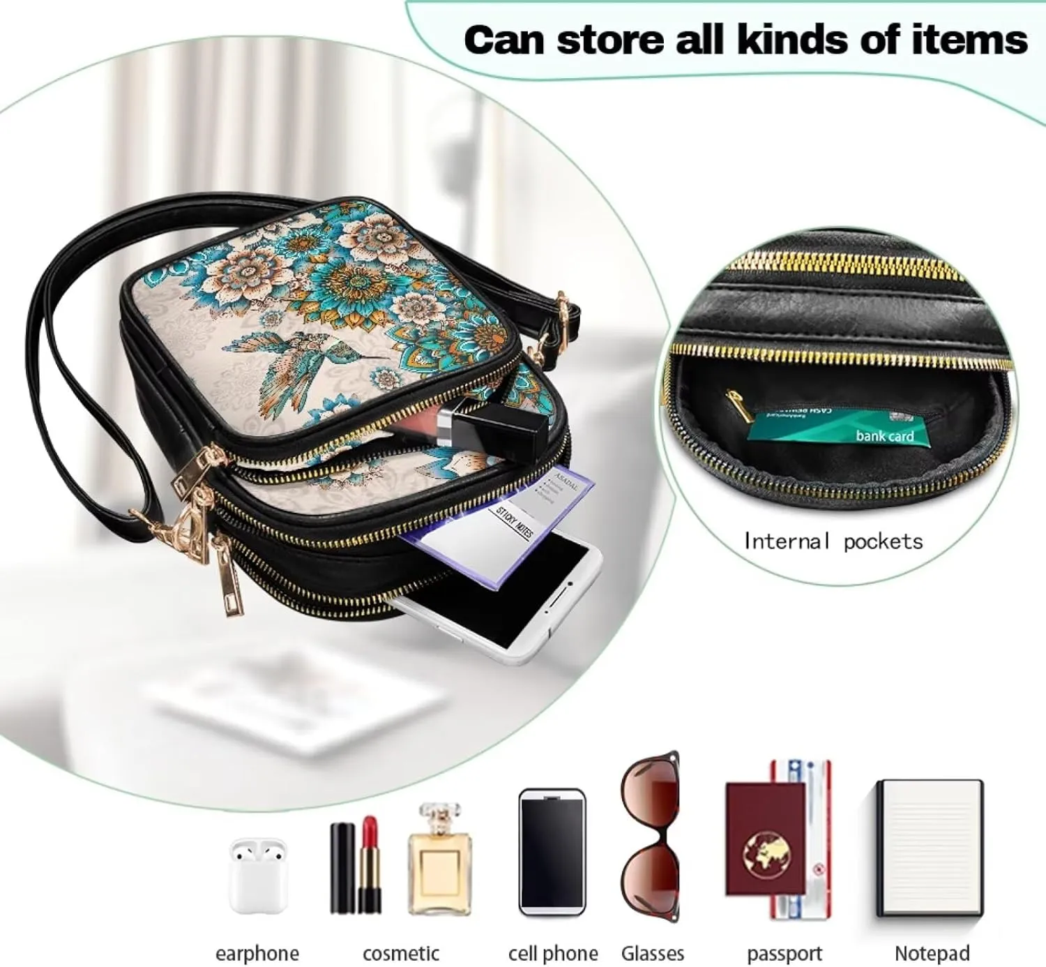 Coldinair Cross Body Purses Handbags Multi Pockets Cell Phone Purse for Women Ladies Small Crossbody Shoulder Bags