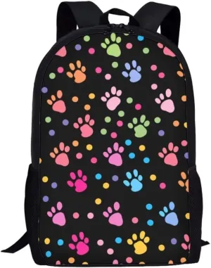 Colorful Dog Paw Print Backpack for Kids 8-12 Fashion Casual Rucksack Adjustable Straps Portable Daypack, Back to School Gifts