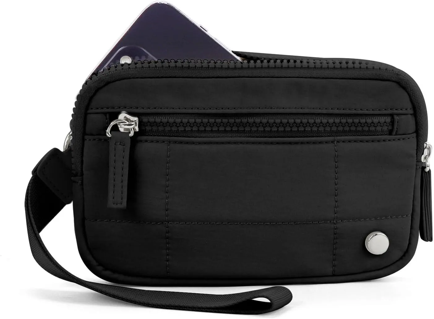 Convely Basic Wristlet, Wristlet Wallets for Women,Nylon Quilted Wallet, Small Wristlet Pouch with 3 Zipper