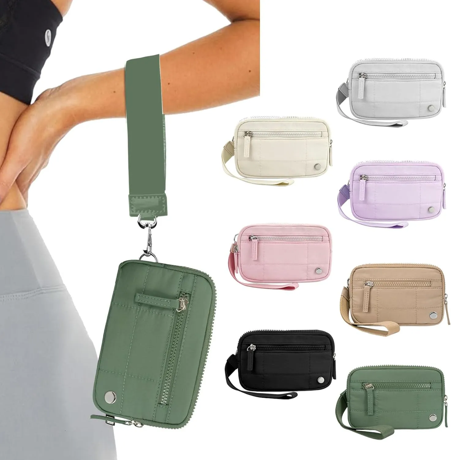 Convely Basic Wristlet, Wristlet Wallets for Women,Nylon Quilted Wallet, Small Wristlet Pouch with 3 Zipper