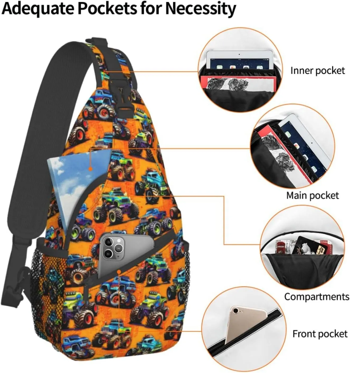 Cool Trucks Sling Backpack Chest Bag Crossbody Shoulder Bag Gym Cycling Travel Hiking Daypack For Men Women