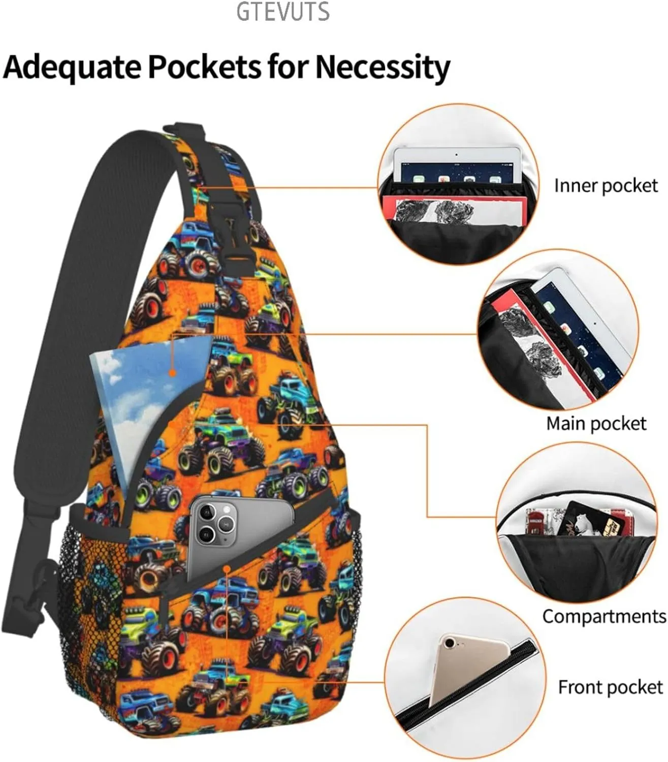 Cool Trucks Sling Backpack Chest Bag Crossbody Shoulder Bag Gym Cycling Travel Hiking Daypack For Men Women
