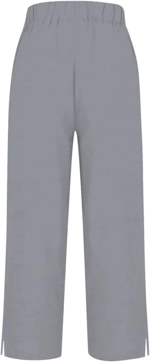 Cotton Linen Pants for Women Elastic High Waist Straight Leg Lounge Pants Summer Casual Slacks Trousers with Pockets