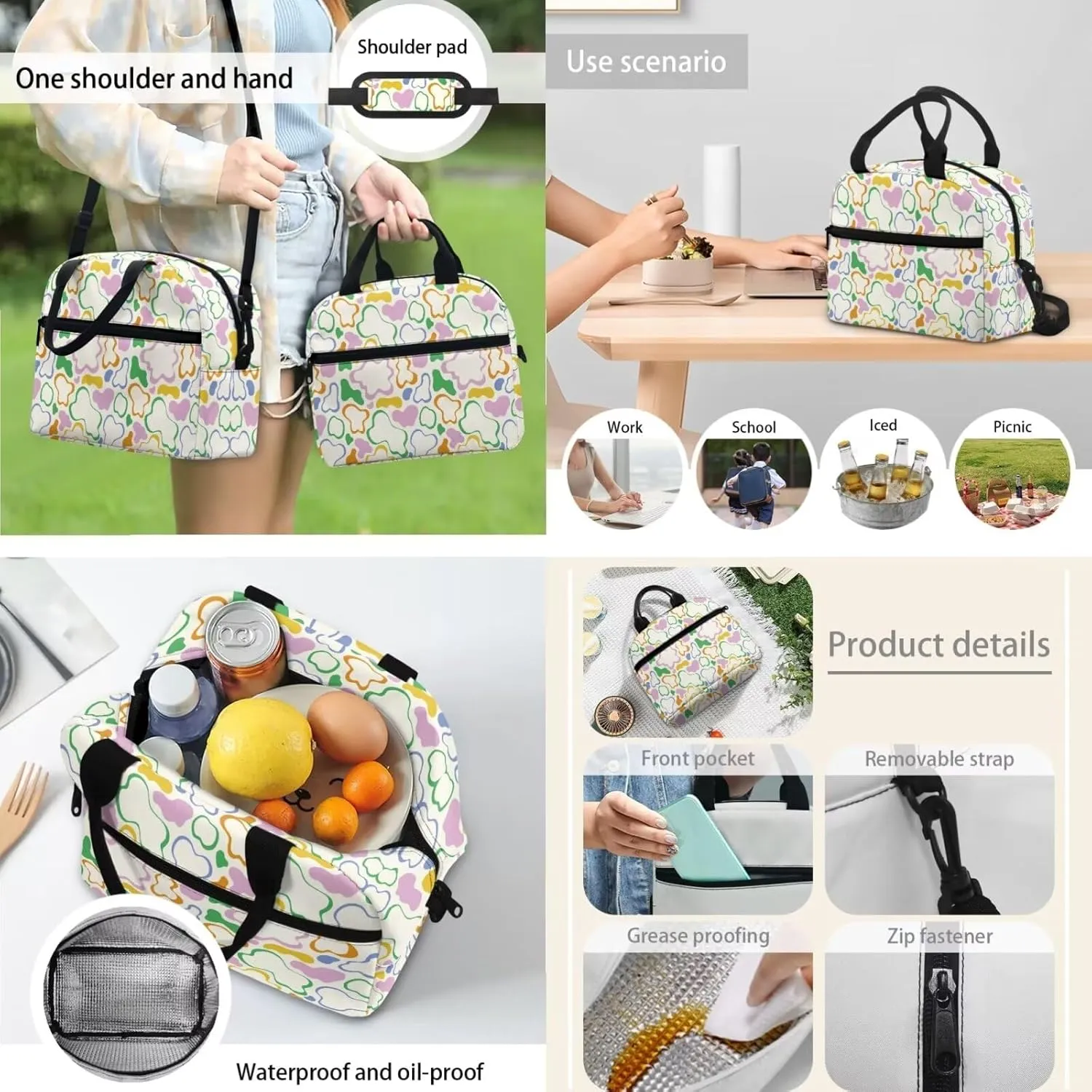 Cow Print School Backpack and Lunch Box Set for Boys 5-8 Kids Backpack Set Multi-pockets Portable Rucksack Thermal Reusable Meal Box Pencil Case for Students