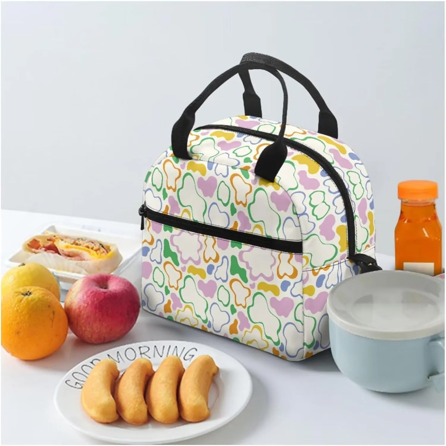 Cow Print School Backpack and Lunch Box Set for Boys 5-8 Kids Backpack Set Multi-pockets Portable Rucksack Thermal Reusable Meal Box Pencil Case for Students