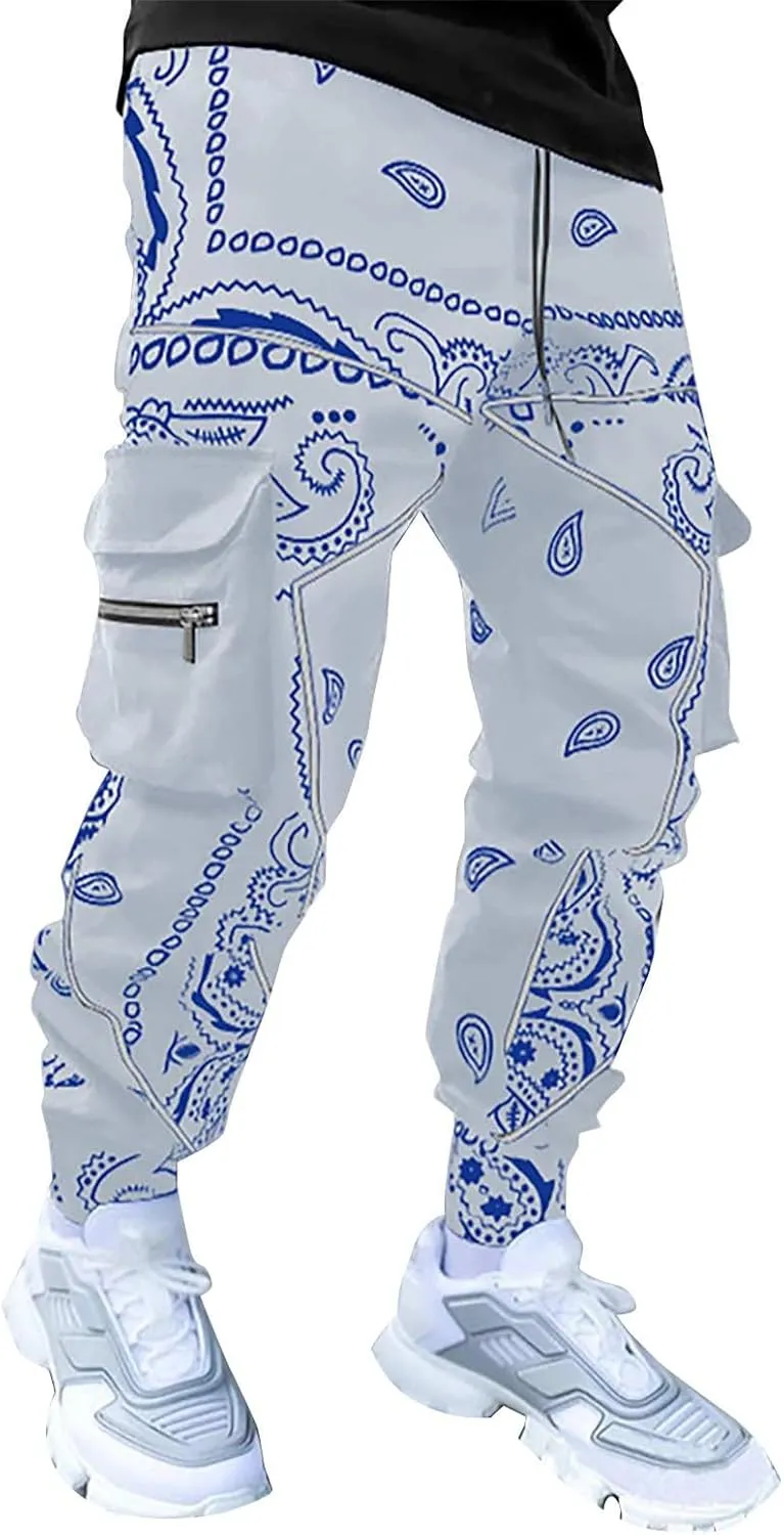 CRNTCEM Men's Casual Print Jogger Sweatpants Straight Leg Workout Running Cargo Pants Drawstring Cuffed Hippie Yoga Pants
