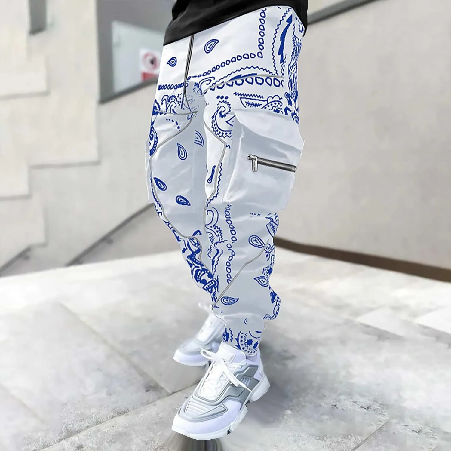 CRNTCEM Men's Casual Print Jogger Sweatpants Straight Leg Workout Running Cargo Pants Drawstring Cuffed Hippie Yoga Pants