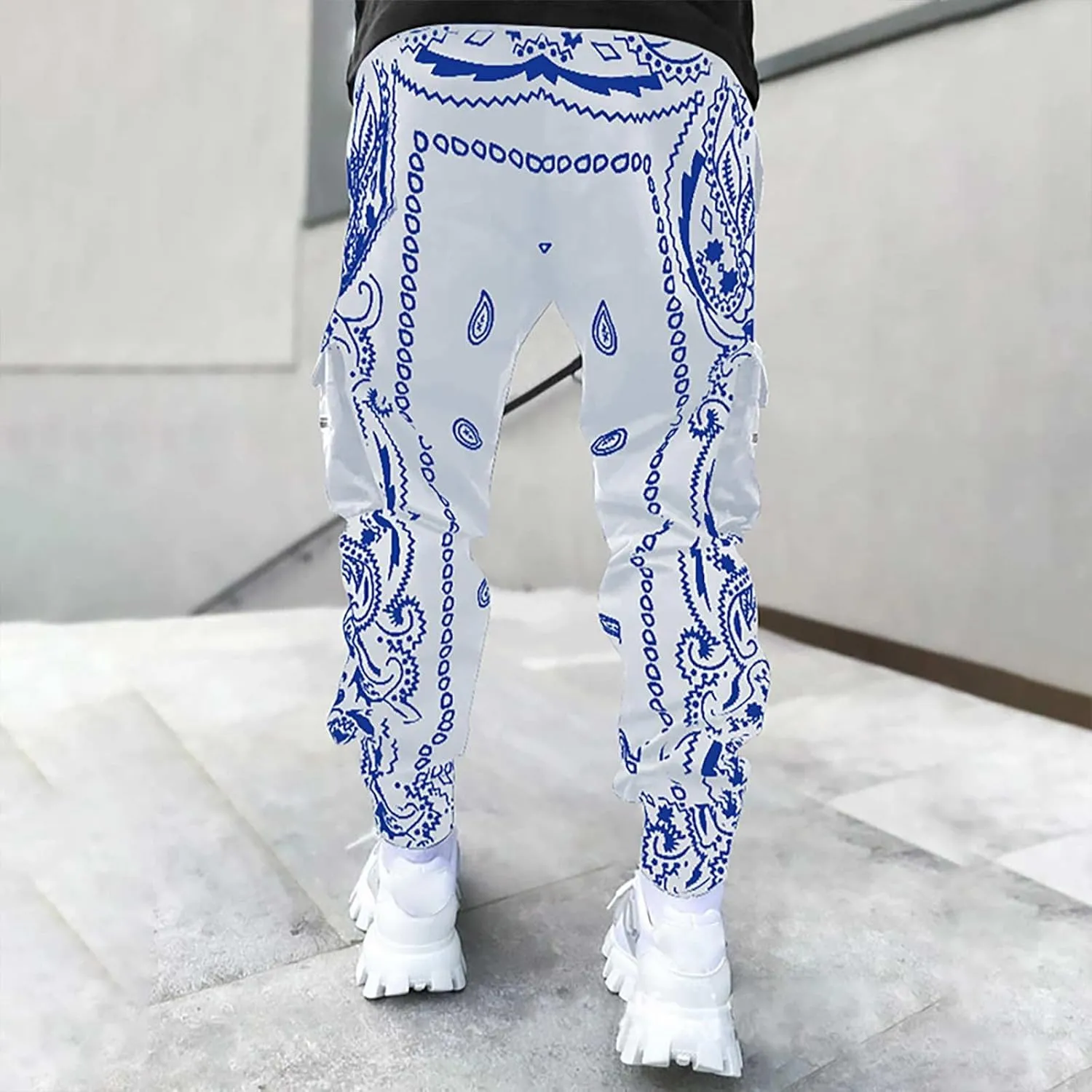 CRNTCEM Men's Casual Print Jogger Sweatpants Straight Leg Workout Running Cargo Pants Drawstring Cuffed Hippie Yoga Pants