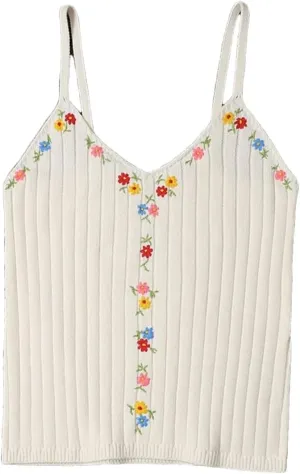 DBFBDTU Camisole Tops for Women Women Embroidered Top Ladies V-Neck Knitted Strap Camisole
