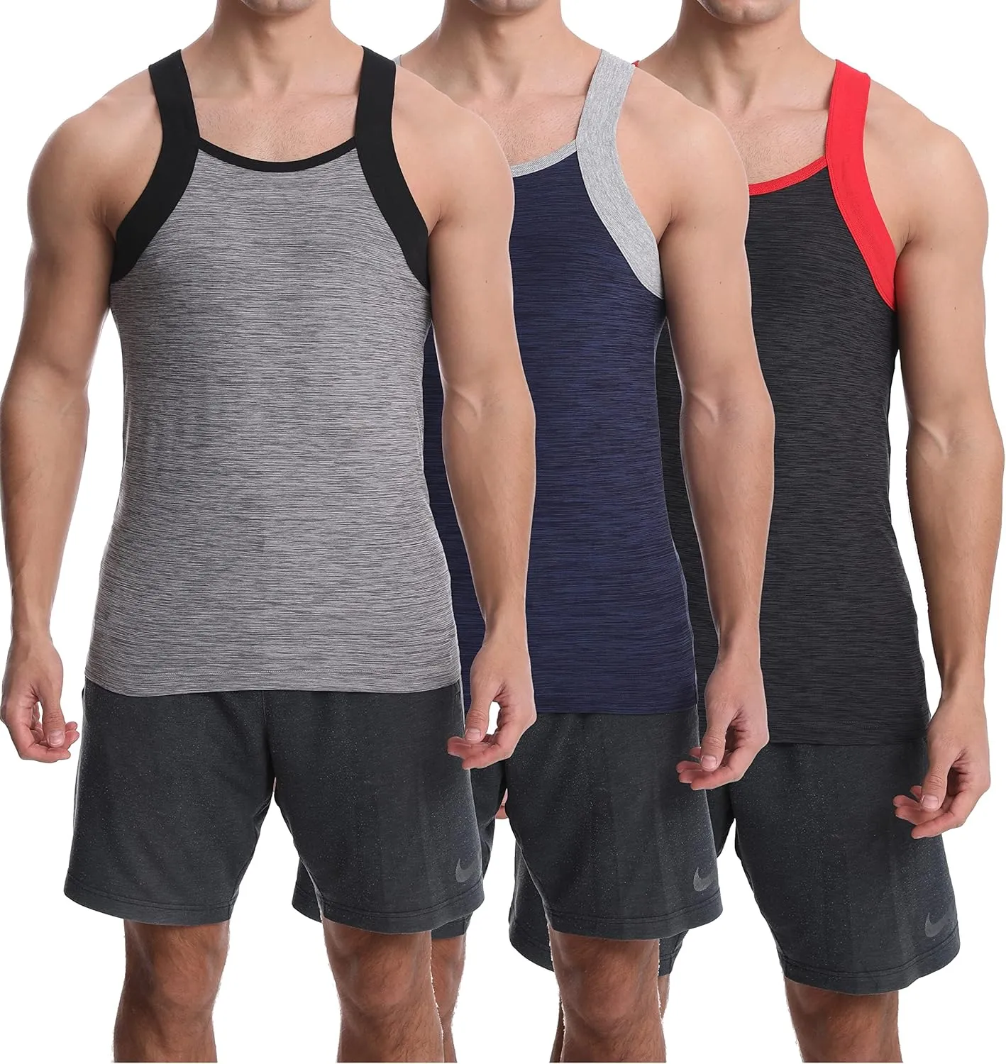 Different Touch Men's 3 Pack Dry Fit Square Cut Tank Tops