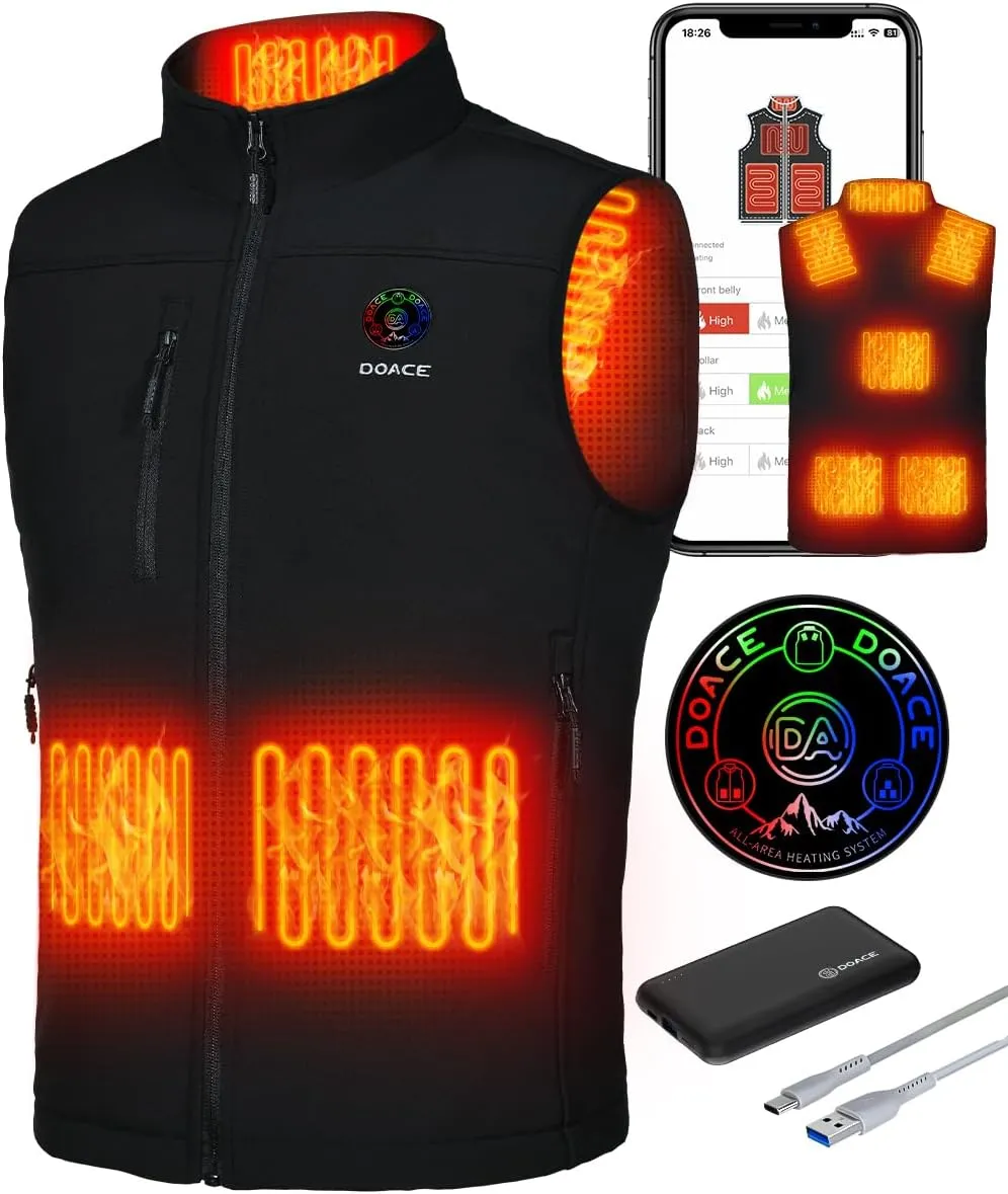 DOACE Heated Vest for Men and Women, Smart Electric Fleece Heated Vest with App Control, Battery Pack Included