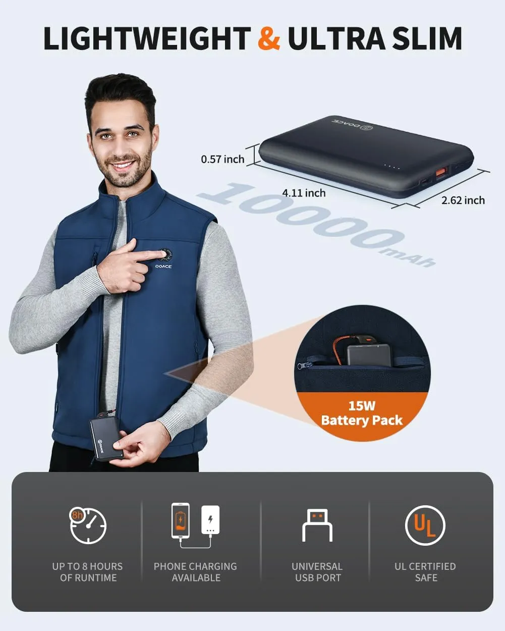 DOACE Heated Vest for Men and Women, Smart Electric Fleece Heated Vest with App Control, Battery Pack Included