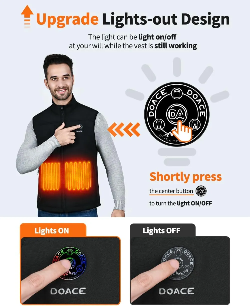 DOACE Heated Vest for Men and Women, Smart Electric Fleece Heated Vest with App Control, Battery Pack Included